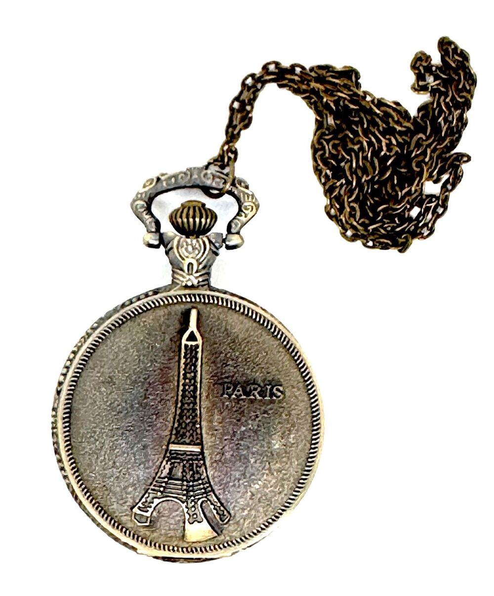 Bronze Paris Pendant Watch on Long Chain #1049